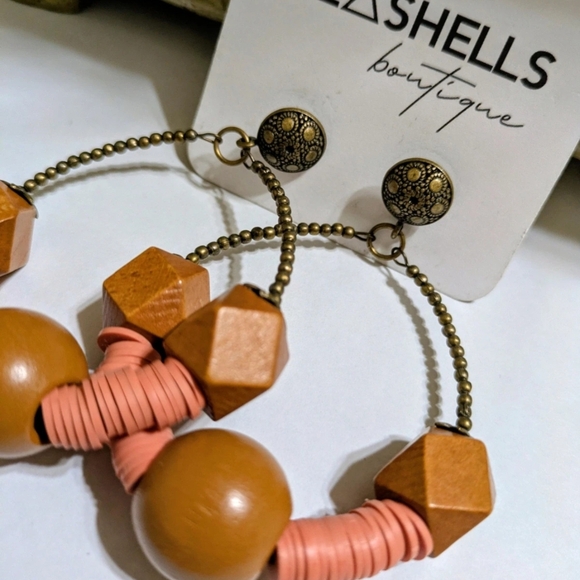 Pink and Brown Geometric Earrings - Picture 2 of 2